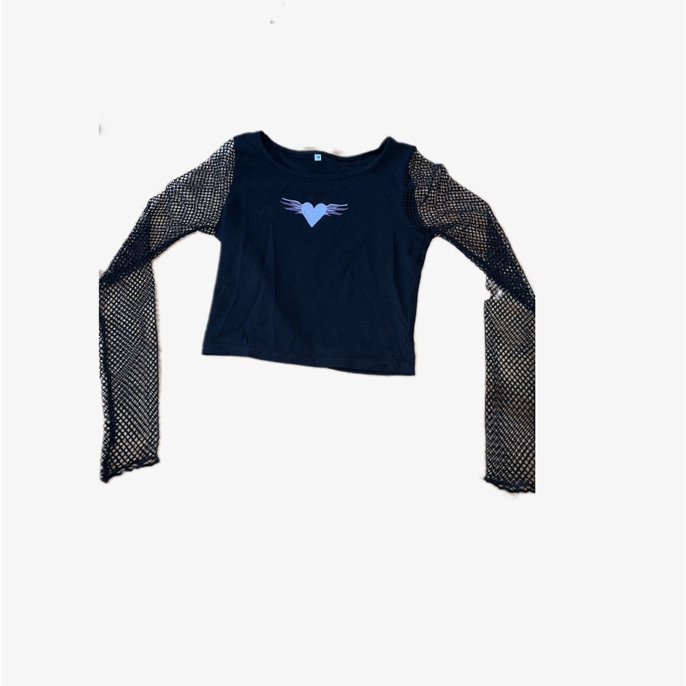Black top with mesh sleeves